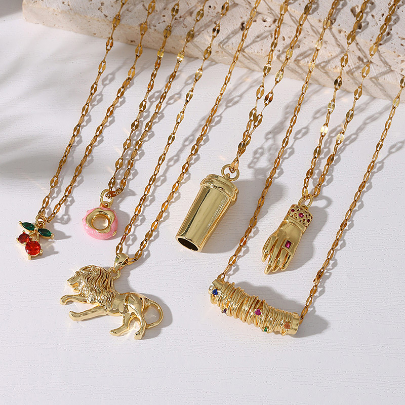 Gold 5 Titanium Steel Inlaid Zirconium Cherry Necklace