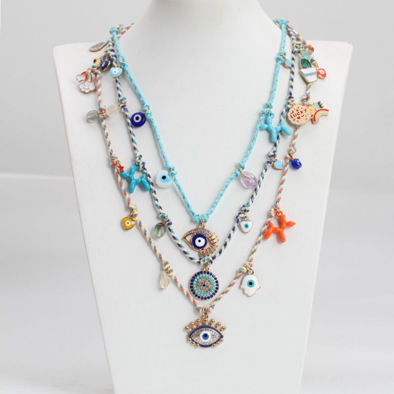 Collar Trenzado De Alambre Con Colgante Geométrico De Aleación