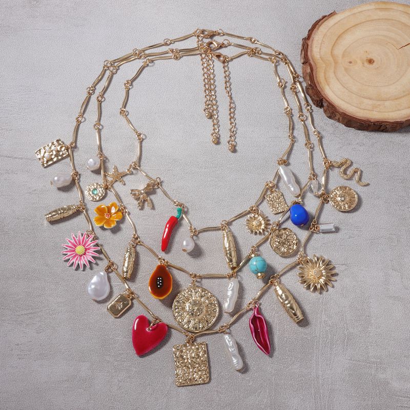 Gold Alloy Geometric Multi-layer Pendant Necklace