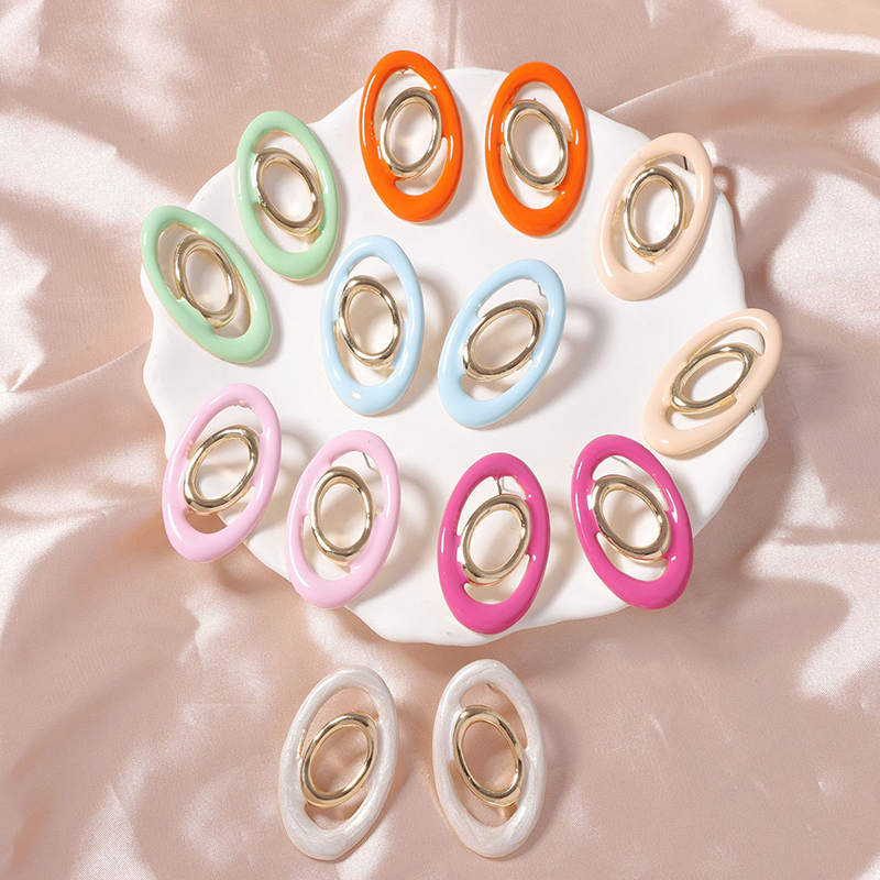 Orange Alloy Oil Drop Oval Earrings