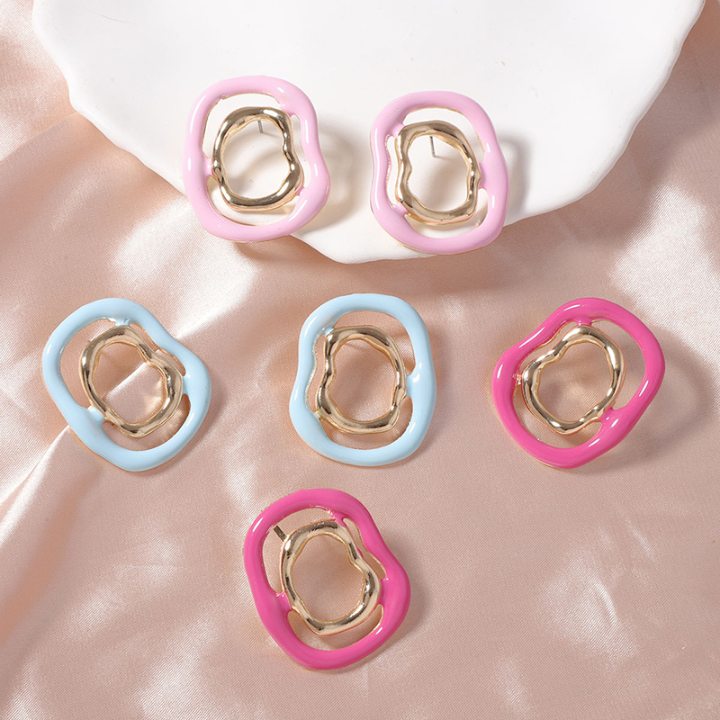 Pink Alloy Oil Dripping Irregular Earrings