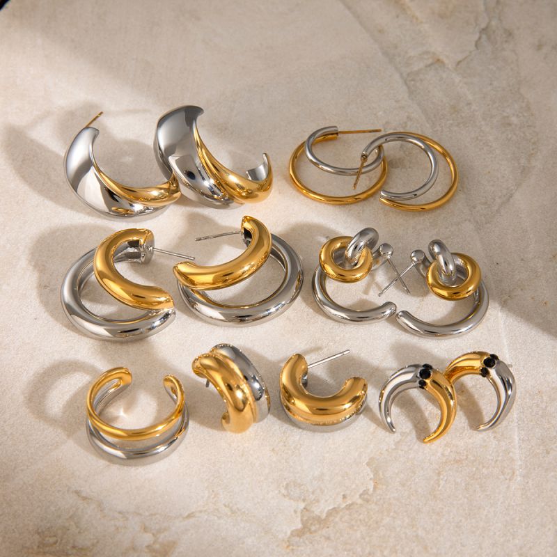 13# Stainless Steel Twisted C-shaped Earrings