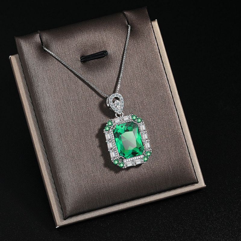 White Gold Copper Diamond Square Necklace