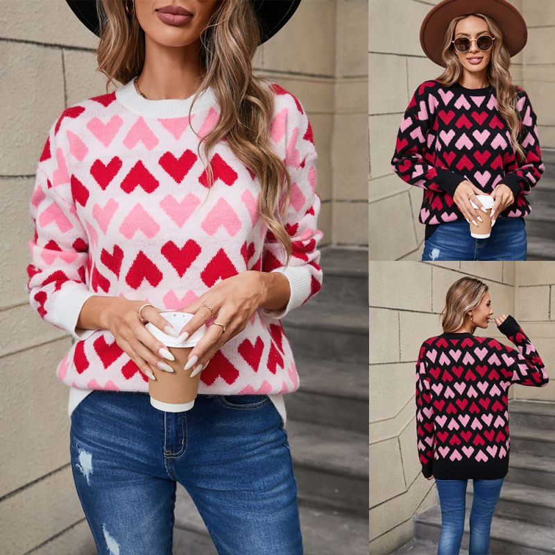 Suéter De Cuello Redondo Con Estampado De Corazones