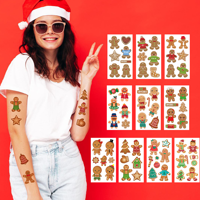 Pegatinas Navideñas Impermeables Para Tatuajes (24 Por Juego)