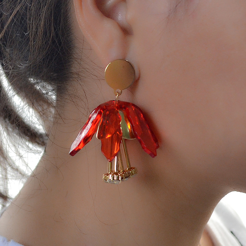 Red Alloy Flower Earrings