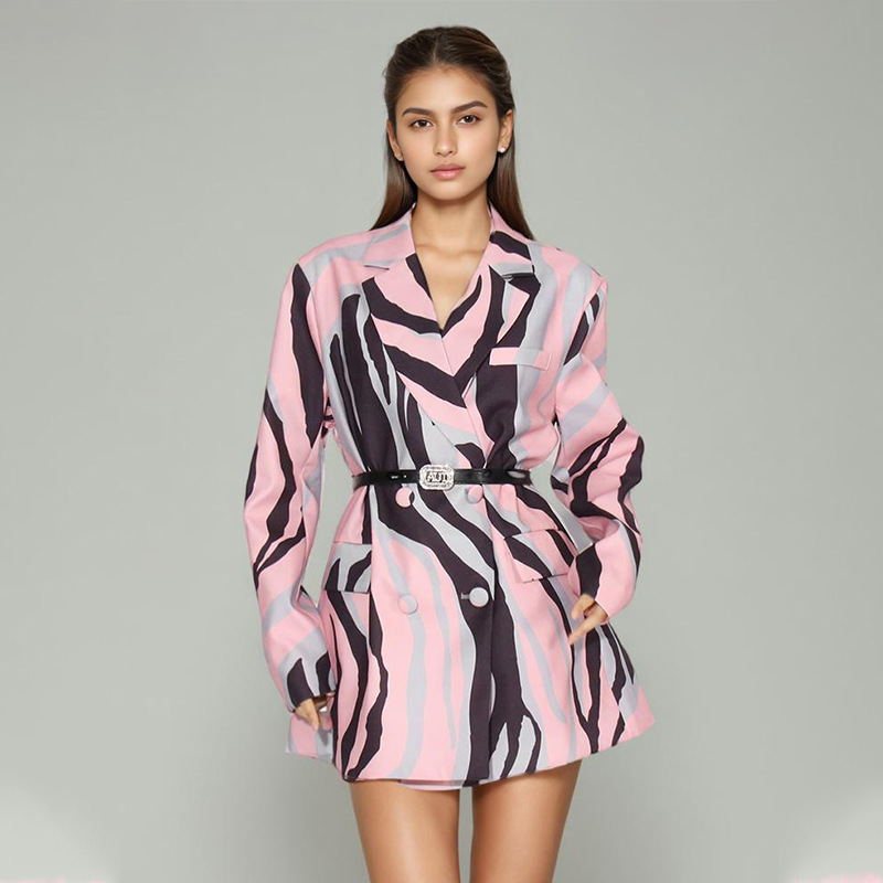 Chaqueta De Traje Con Estampado En Contraste Y Patchwork De Poliéster