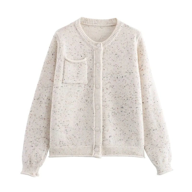 Blue Floral Round Neck Long Sleeve Knitted Cardigan