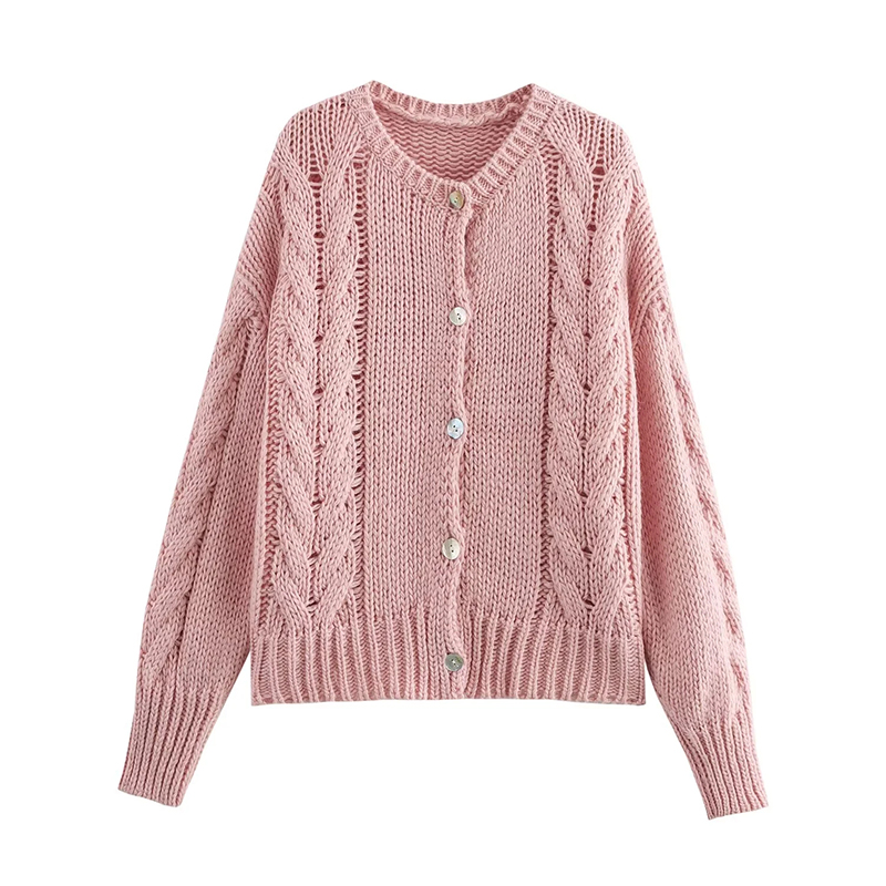 Grey Blended Cable Knit Button-down Cardigan