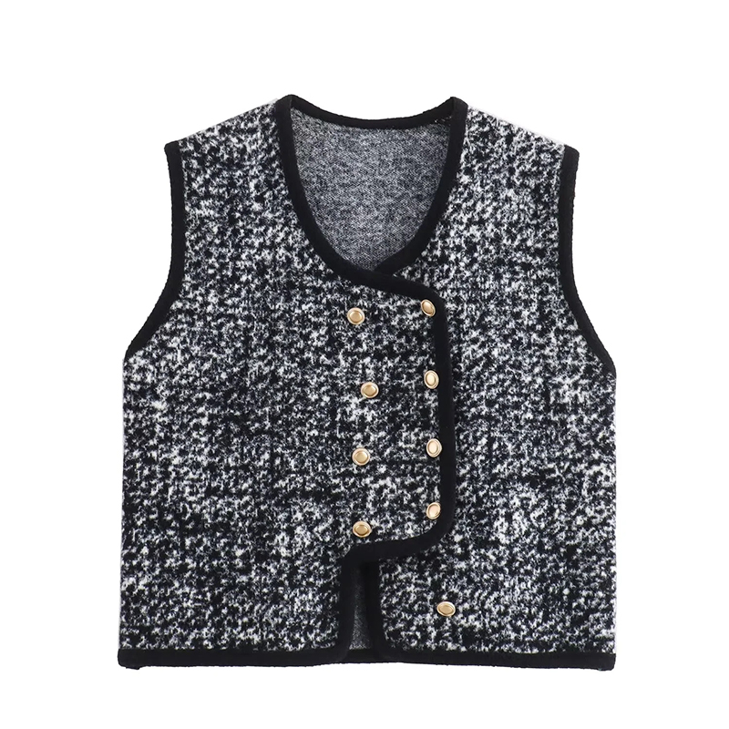Black Double Breasted Knitted Vest