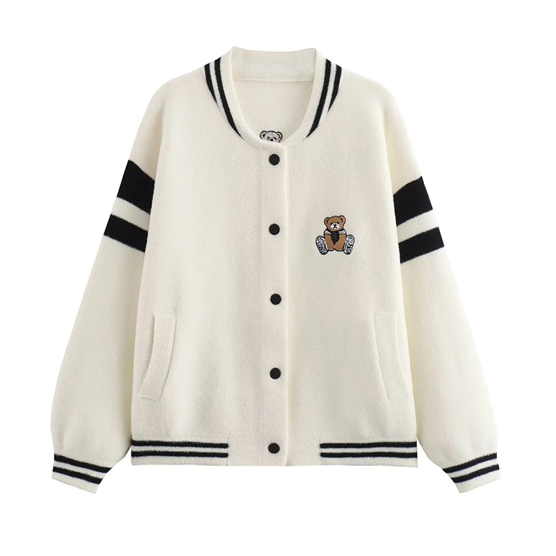 Black Blended Embroidered Stand Collar Button-up Jacket