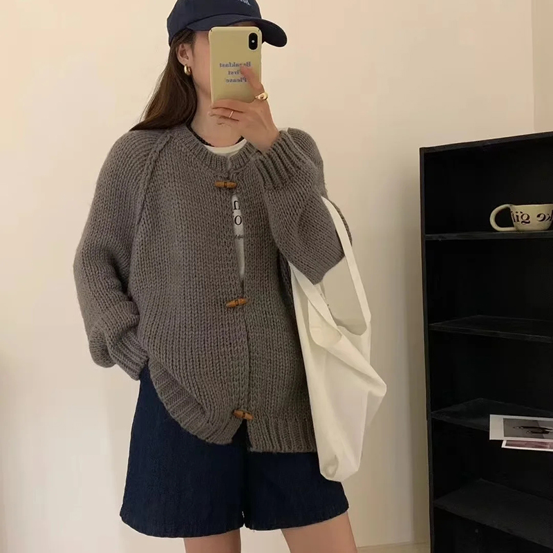 Grey Chunky Knit Cardigan Sweater