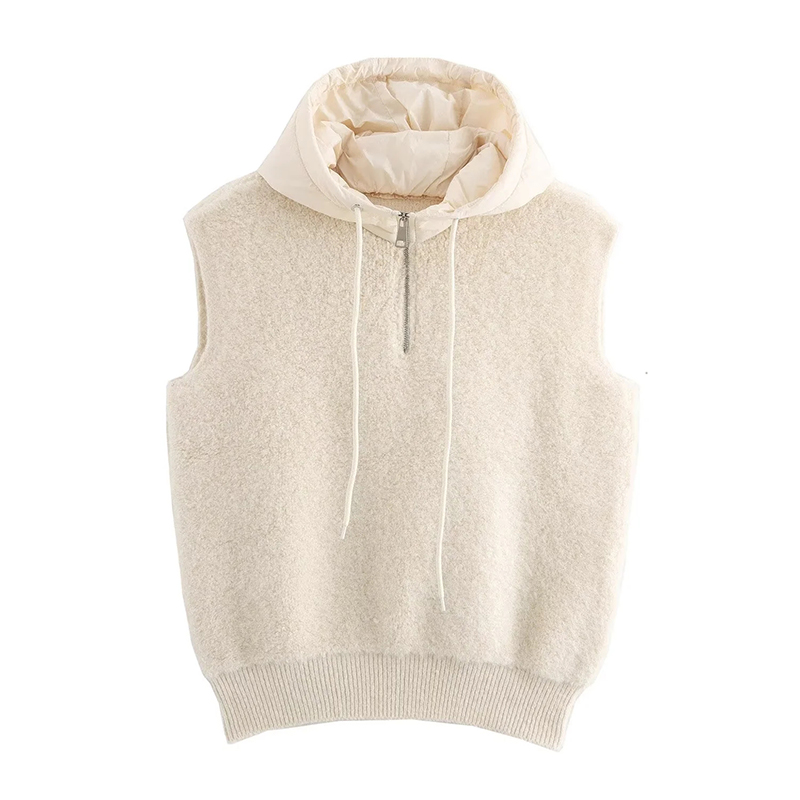 Grey Hooded Knitted Vest