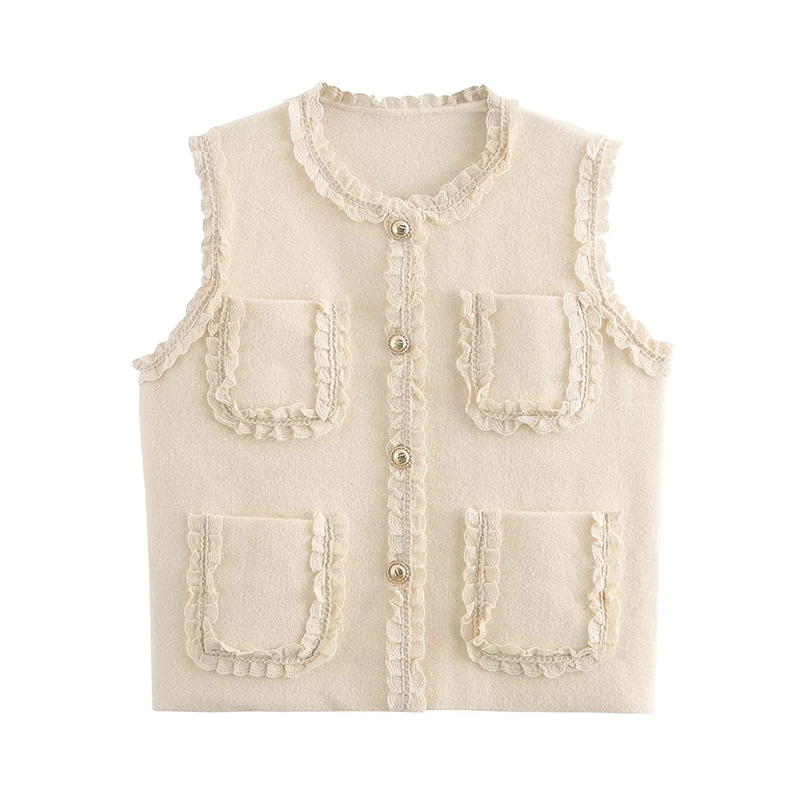 Black Lace Knit Sleeveless Vest Cardigan
