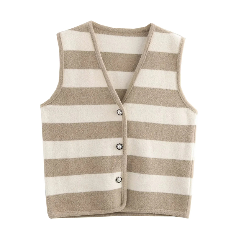 Black Contrast Striped V-neck Knitted Vest