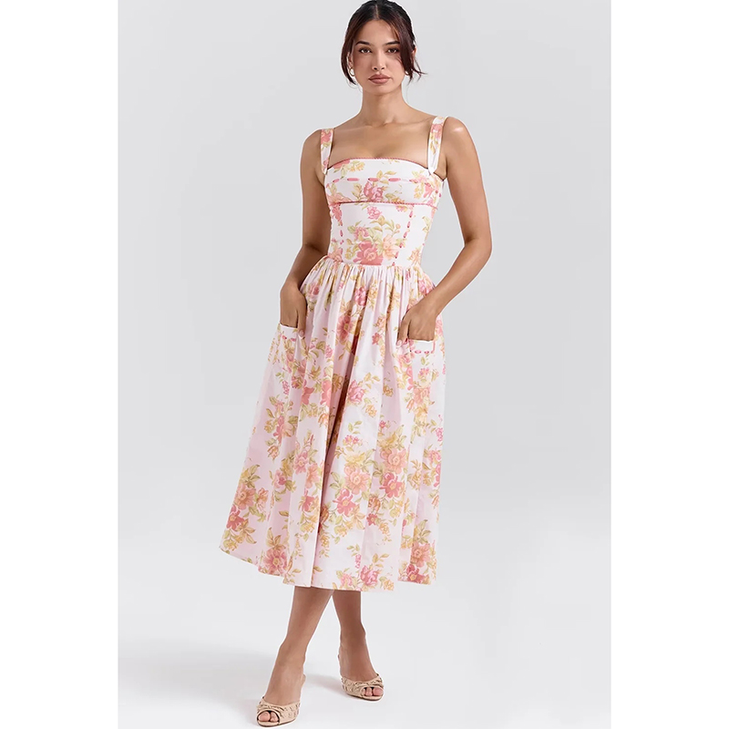 Printing Color Printed Suspender Dress