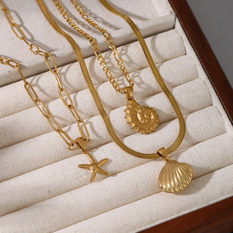 Gold 1 Titanium Steel Shell Snake Bone Chain Necklace