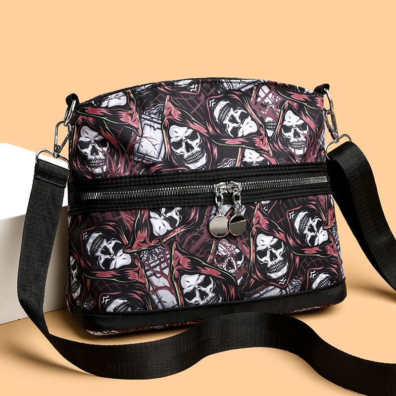 Blue Skull Print Graffiti Large Capacity Crossbody Bag