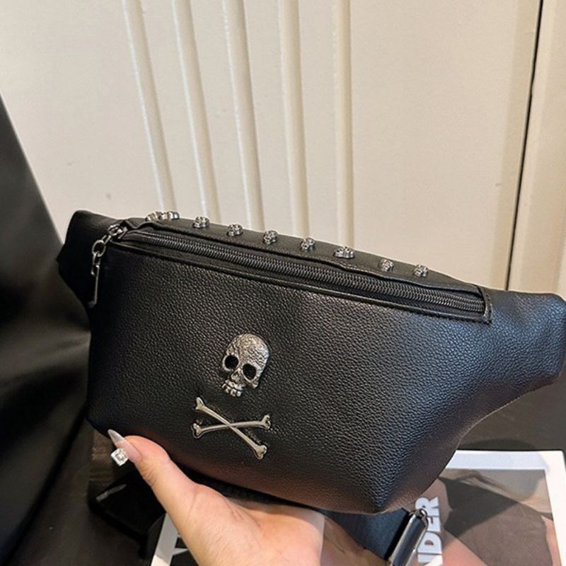 Black Pu Skull Large Capacity Messenger Bag