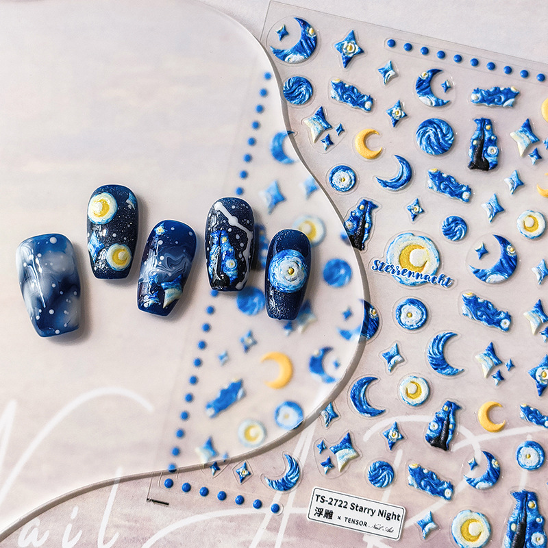 Starry-night Cartoon Printed Nail Art Stickers