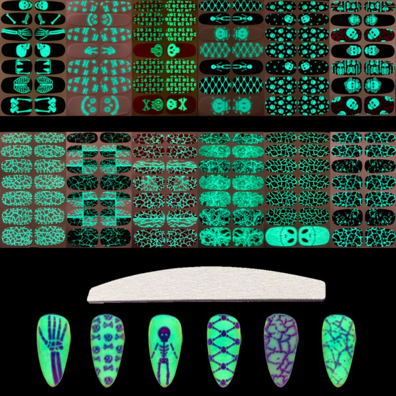 1# Glow In The Dark Halloween Skull Graffiti Nail Stickers