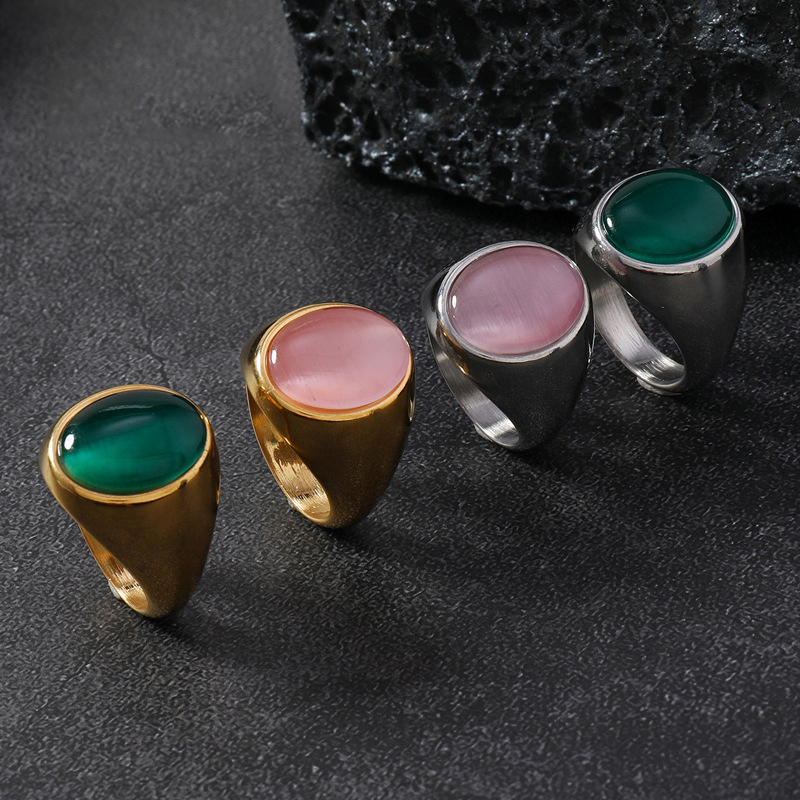 Anillo De Acero Inoxidable Con Forma De Ojo De Gato Ovalado