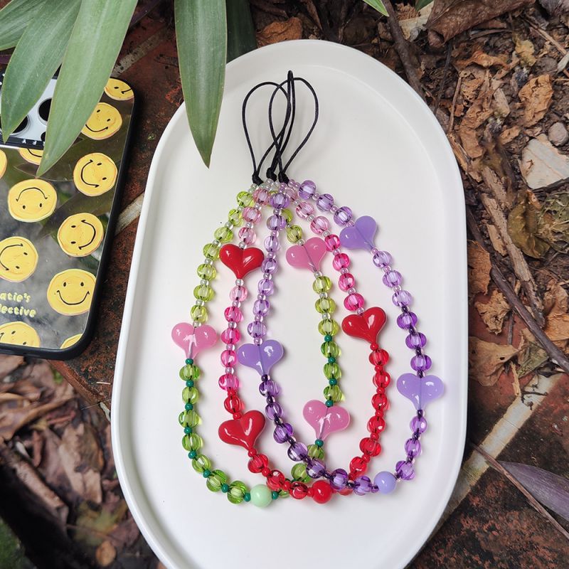 Green Crystal Heart Beaded Phone Chain