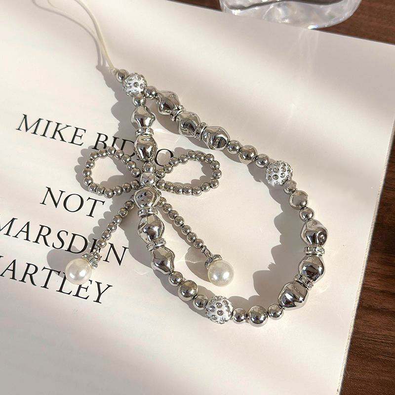 Silver Resin Beaded Bow Phone Chain