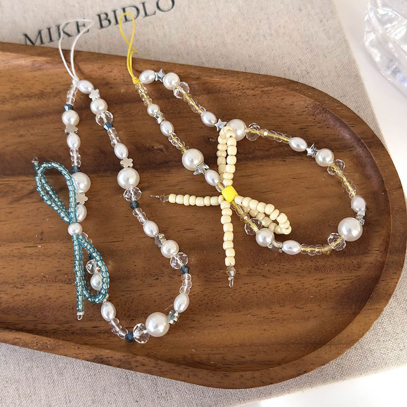 Yellow Bow Resin Pearl Geometric Beaded Bowknot Phone Chain