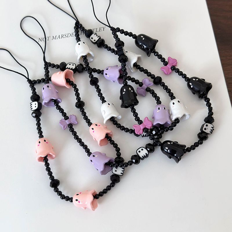 Black Resin Geometric Beaded Ghost Phone Chain