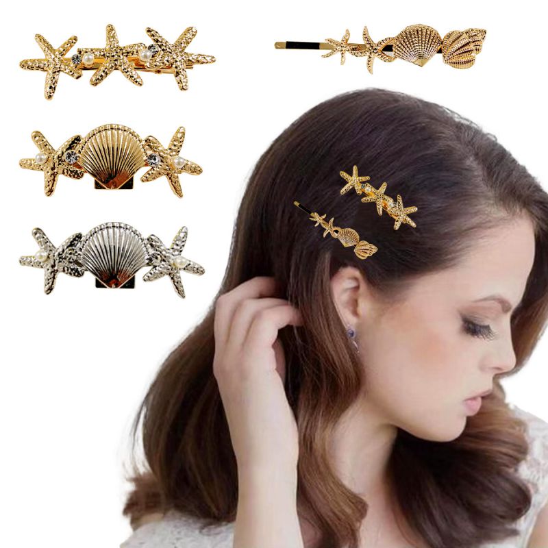 Gold Clip Alloy Love Heart Starfish Shell Hairpin
