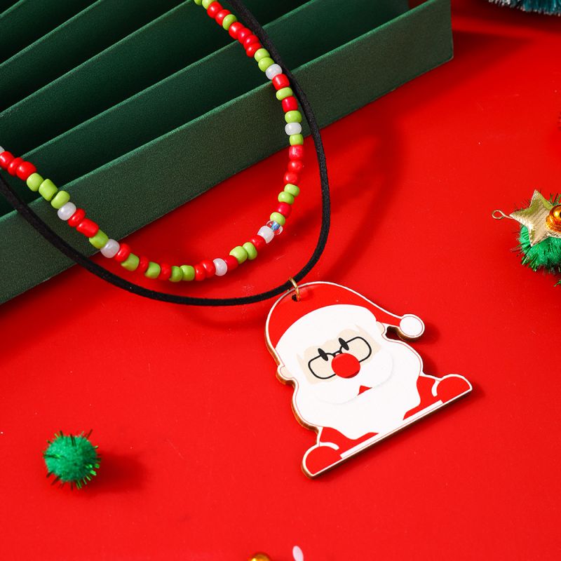 Collar Navideño De Doble Capa Con Cuentas De Arroz