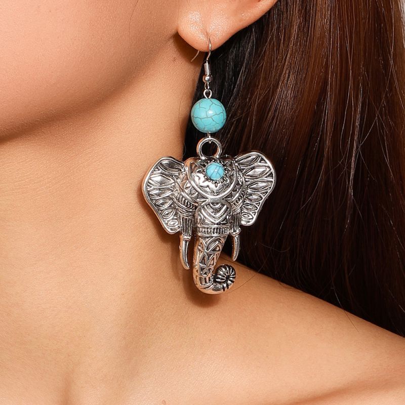 Pendientes De Elefante De Aleación De Turquesa