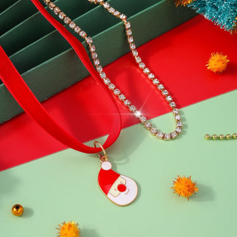 Conjunto De Collar Con Forma De Copo De Nieve Navideño Con Cadena De Garras De Diamantes De Aleación