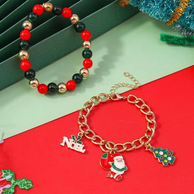 Conjunto De Pulseras Navideñas Con Cuentas Geométricas