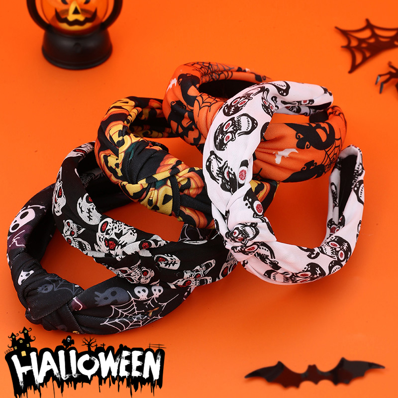 Black 1 Halloween Print Fabric Knotted Headband