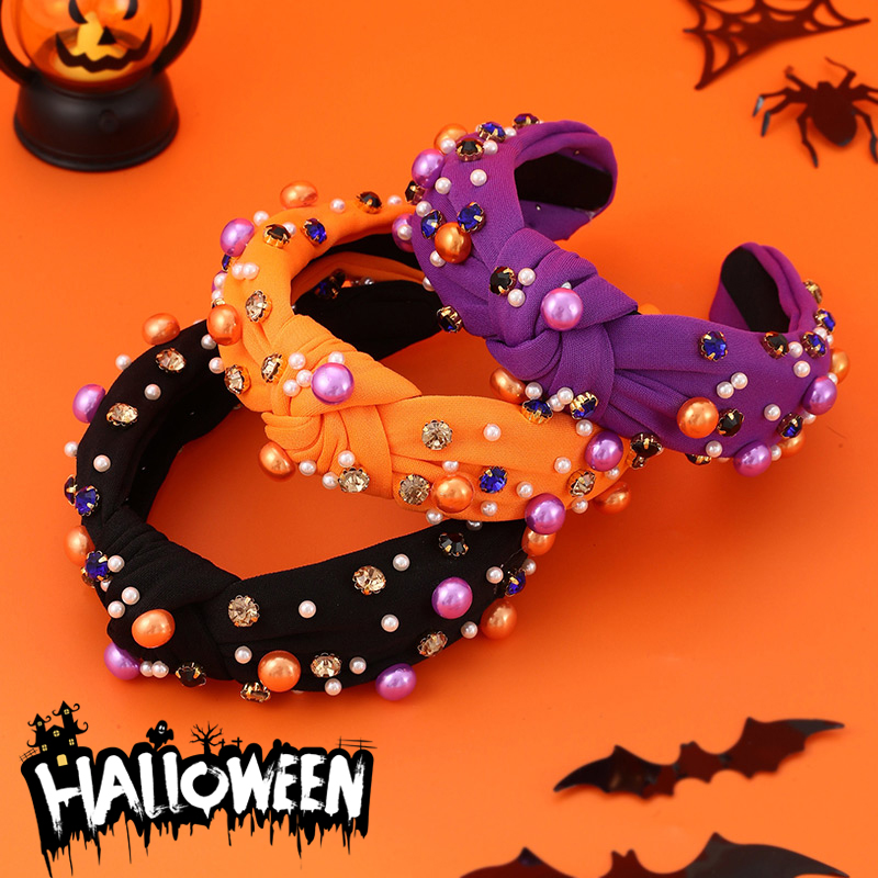 Black Halloween Diamond Pearl Knotted Fabric Headband