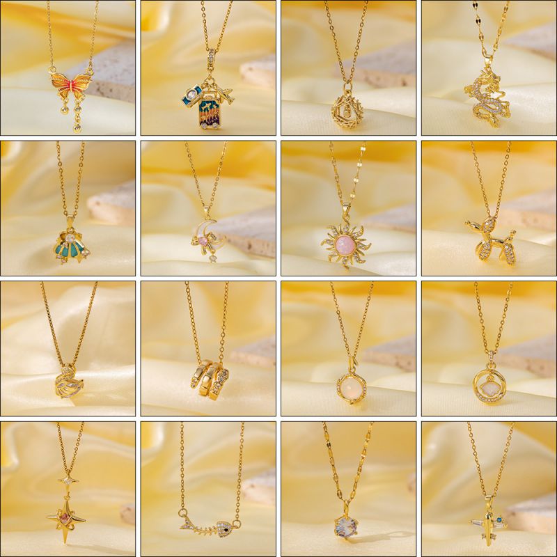 Collar Con Forma De Maleta De Avión De Diamantes Y Acero De Titanio Con Forma De Girasol Y Lazo De Concha