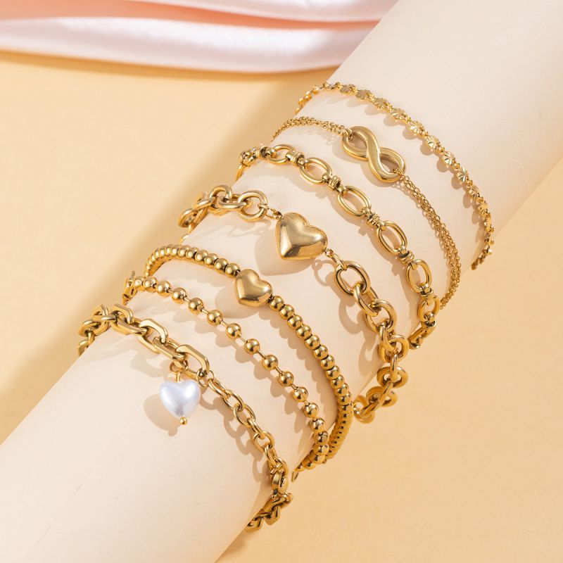 Gold Round Bead Bracelet Titanium Steel Round Bead Chain Bracelet