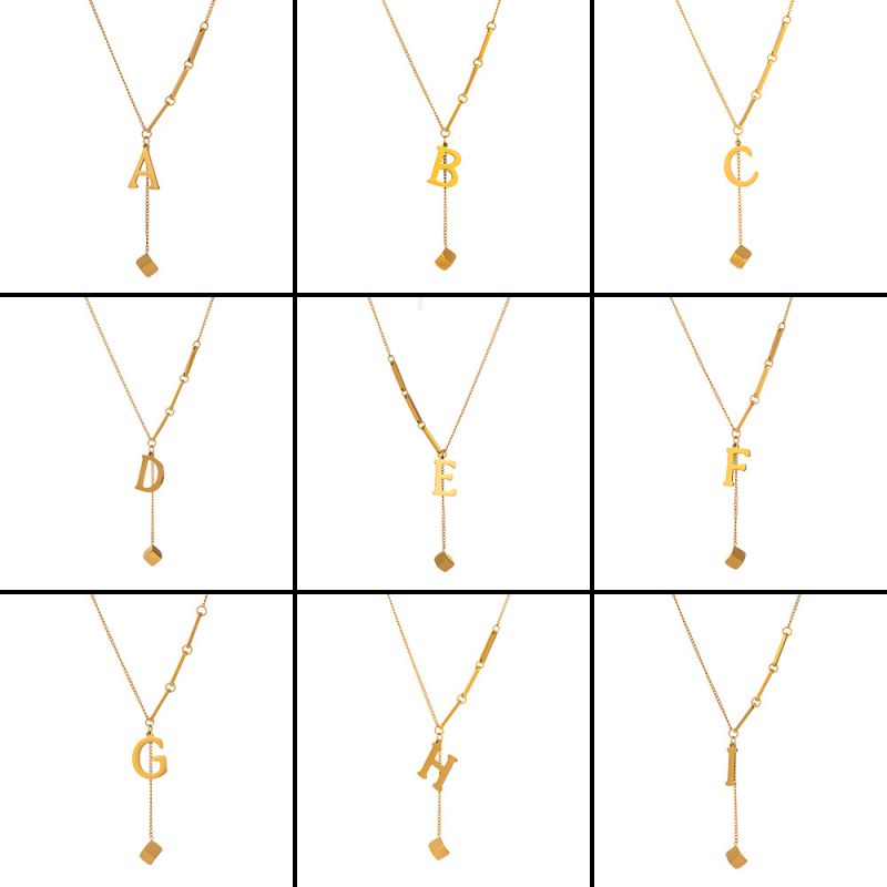 Alphabet A Necklace Gold Stainless Steel 26 Letter Small Square Y-shaped Necklace