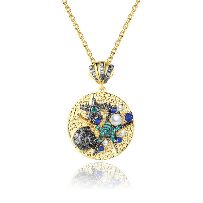 Gold Copper Inlaid Zirconium Ocean Necklace