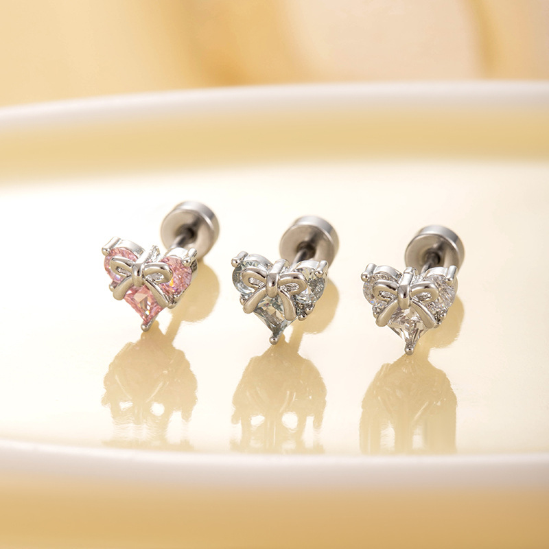 1# Pink (single) Titanium Steel Diamond Geometric Earrings (single)