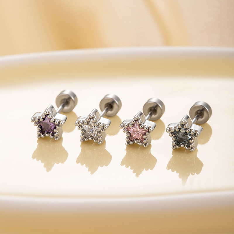 1# Pink (single) Titanium Steel Diamond Cartilage Earrings (single)