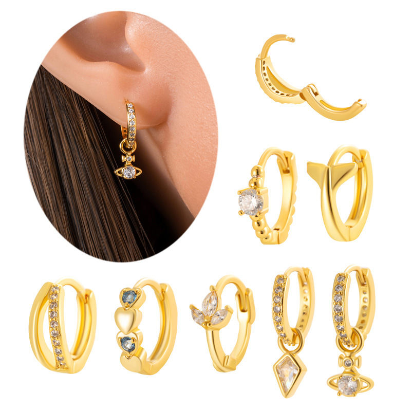 1#golden Metal Diamond Geometric Earrings (single)