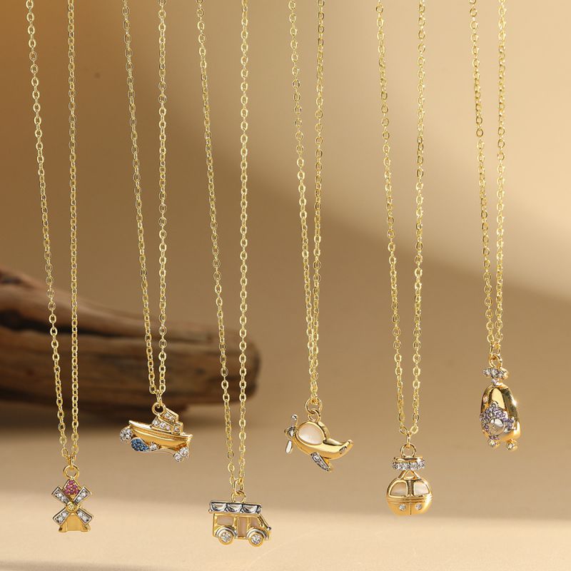 Airplane Copper Diamond Geometric Airplane Necklace