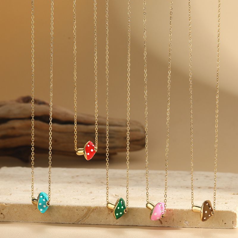 Pink Copper Geometric Mushroom Necklace