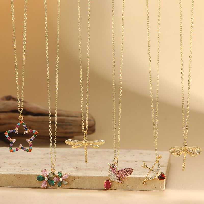 Big Dragonfly Copper And Diamond Geometric Dragonfly Necklace