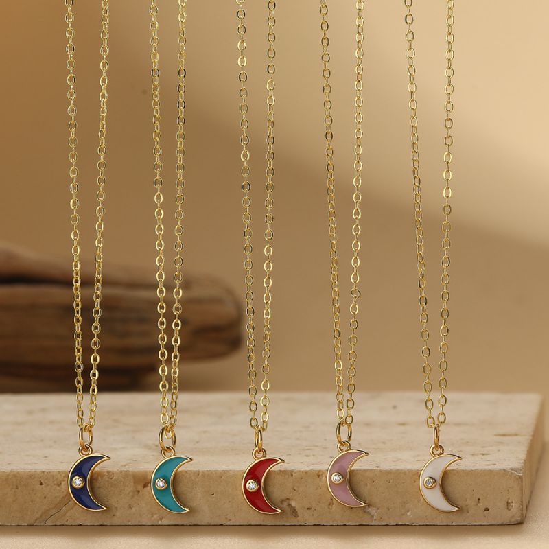 White Copper And Diamond Moon Necklace