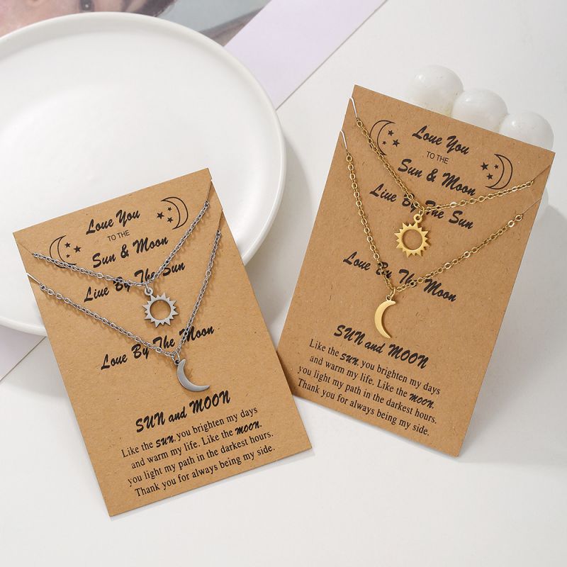 Gold Stainless Steel Star Moon Necklace Set