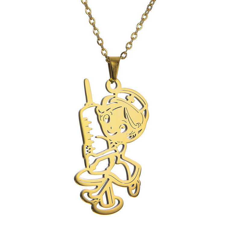 Nurse Giving Injection White Titanium Steel Nurse Doctor Character Necklace